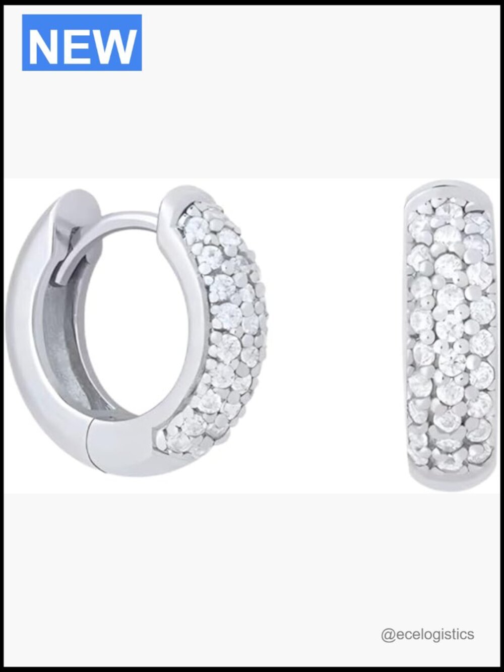 Sterling Silver Post Huggie Hoop Earrings with Cubic Zirconia 8mm 10mm 12mm